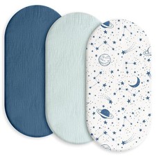Muslin Bassinet Sheets 3 Pack Breathable Elastic Cozy Fitted Cotton Bassinet ...