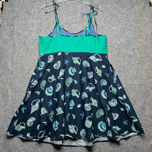 ModCloth Sun Dress Womens 2X Blue Sea Shells Beachy Fun Waving At The Waterfront - Picture 10 of 19
