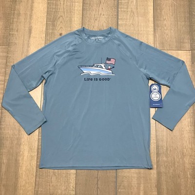 Life is Good Yacht Shirt Mens Size M Blue Long Sleeve Tee Boat Performance UPF50