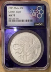 2025 Malta S5E Golden Eagle 1oz Silver NGC MS70 Purple Core