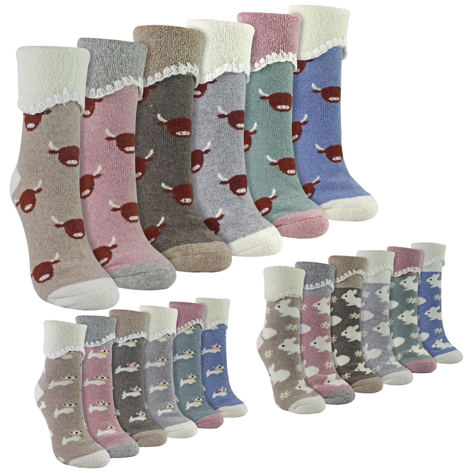 Sock Snob - 6 Pairs Ladies Thick Warm Wool Bed Socks