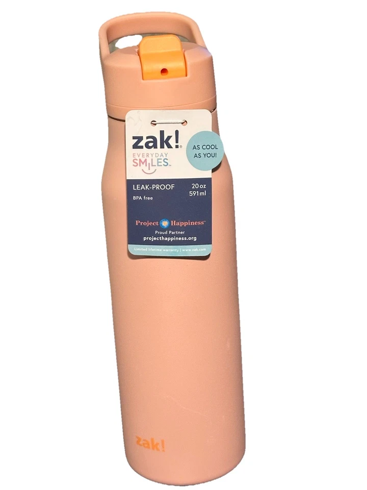 Botella de paja tranquila de acero inoxidable Zak Designs 20 fl oz - naranja Foto 2 de 2