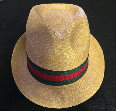 Gucci Men's Beige Solid Fedora Hat with Red/Green Web Band Size XL