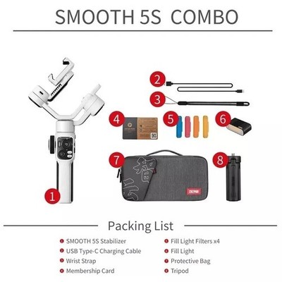 Zhiyun Smooth 5S Combo 3-Achsen-Gimbal Stabilisator für Vlog Video Smartphone