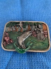 Vintage Siskiyou Leather  Buckle Co. Trout Fishing Enamel Belt Buckle 1982 M-10