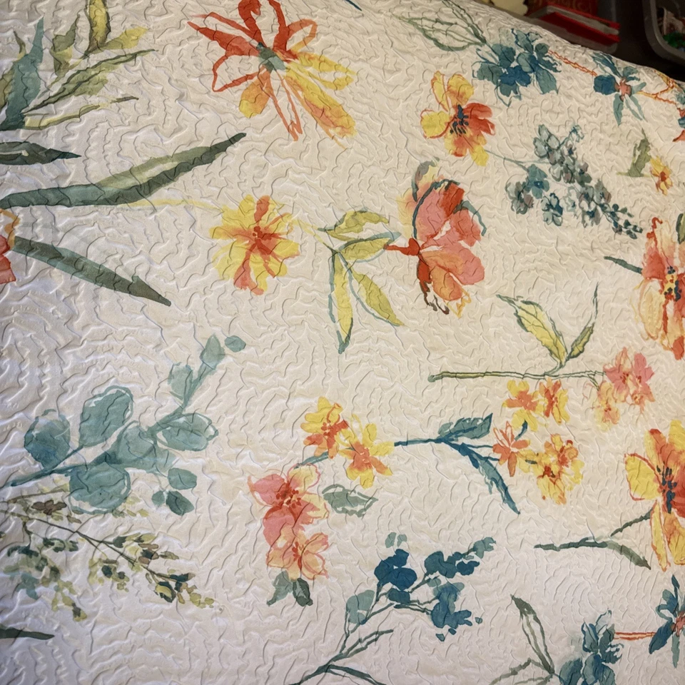 Juego de edredón DKNY Donna Karan King blanco/floral pellizco texturizado sin planchar NUEVO Foto 2 de 4