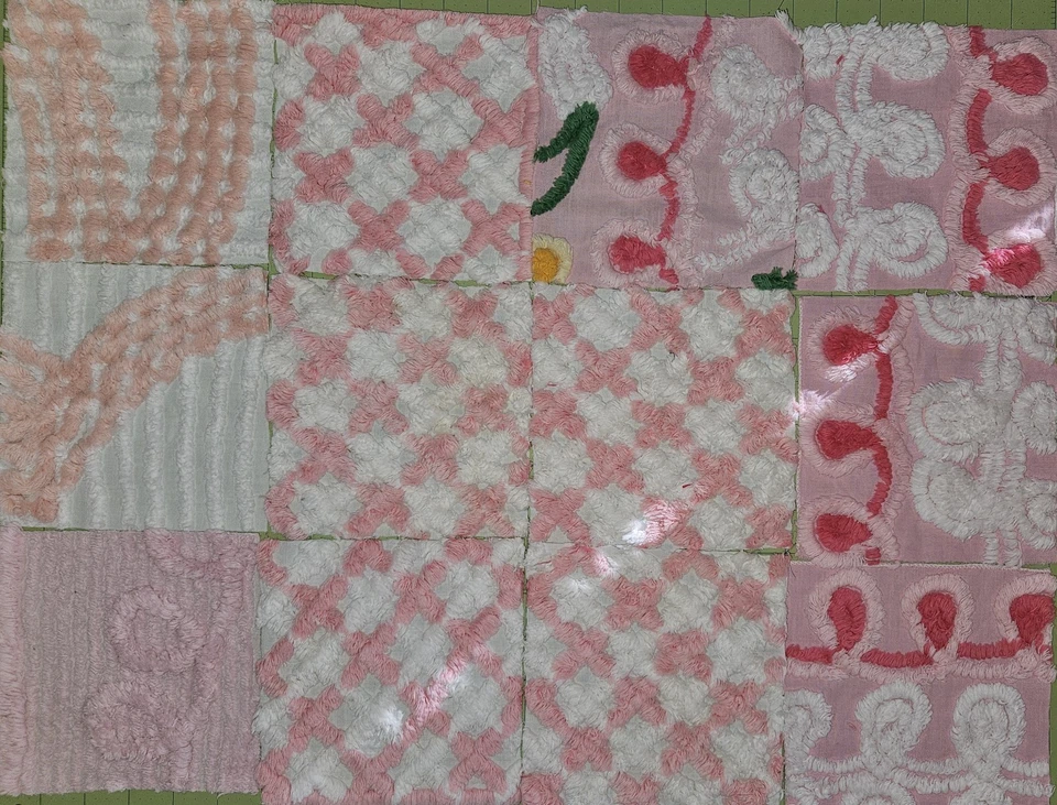 60 colcha de chenilla vintage cuadrada de 6 pulgadas azul, blanco, púrpura, rosa y amarillo Foto 2 de 4