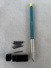 Vtg Berol Turquoise 10 Lead Drafting Mechanical Pencil England Blue W/Lead Case