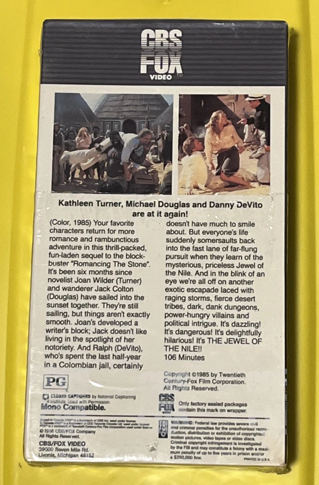 Vintage The Jewel Of The Nile VHS Cbs Fox Watermark  Sealed 1985 Michael Douglas - Image 2 of 4
