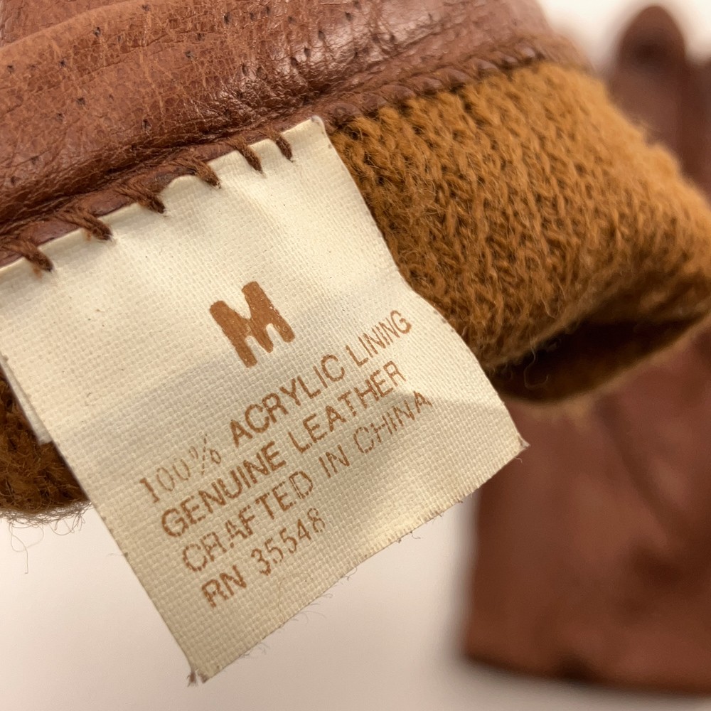 Soft brown dot pattern leather winter gloves size… - image 3