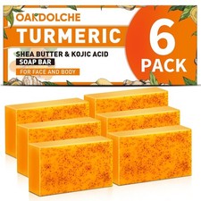 6 Pack Turmeric Kojic Acid Soap Bars - Infused with Retinol, Hydrolyzed Collagen