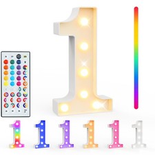Number 1 RGB LED Marquee Light Up Number 35 Colors Remote Party Night Light