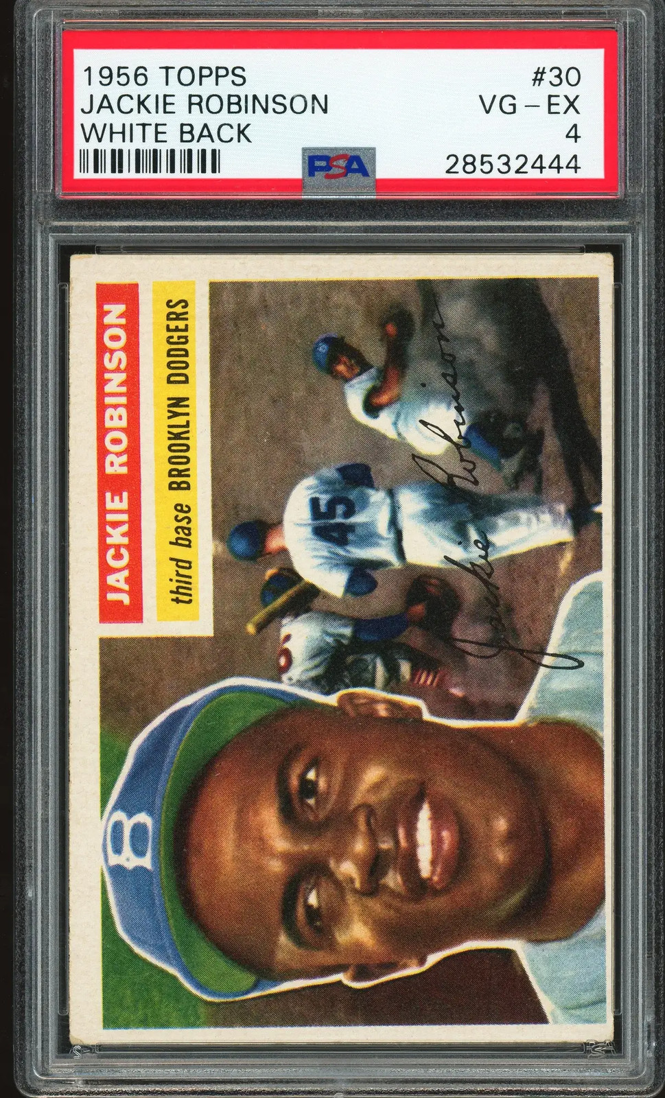1956 Topps #30 Jackie Robinson White Back PSA 4 VG-EX Nice Color New Label