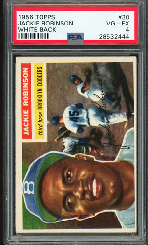 1956 Topps #30 Jackie Robinson White Back PSA 4 VG-EX Nice Color New Label
