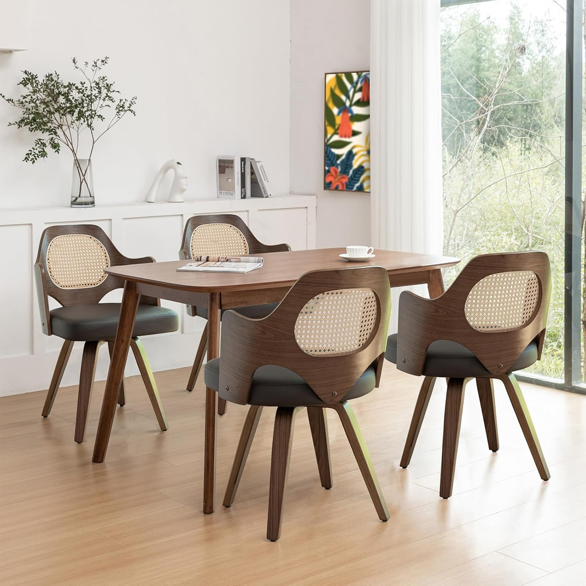 Chair Set Mid Century Modern Dining Chairs Walnut Set Of Swivel