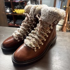 Zara - Brown Leather Mountain Ankle Boots With Faux Fur Trim 39 9 Nwob