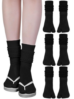 3 Pairs Flip Flop Socks Slouch Scrunch Tabi Split Toe Japanese Long Knit Soft