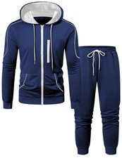 Men Full zip Hooded Jacket and Pants set Casual Set Long Sleeve Sweat 2 Piece...