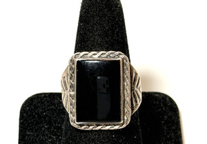 Estate Vintage Southwestern Sterling Silver Onyx Ring Size 9 3/4 - 8.9 Grams