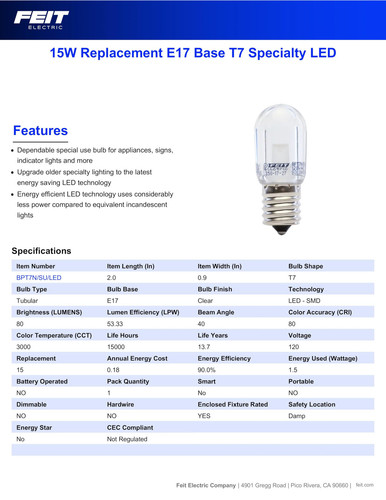 Feit Electric T7 LED Light Bulb 1 Pack 3000K Warm White Energy Saving 15W Equ... - Picture 2 of 7