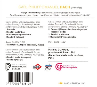 MATHIEU DUPOUY C.P.E. BACH: VOYAGE SENTIMENTAL NEW CD