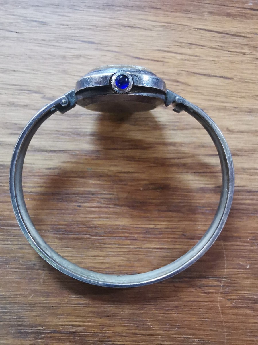 Montre Vintage Femme Flamor - Bracelet Jonc En Argent Massif - Mouvement Mécanique Manuel