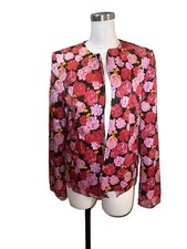 Linda Allard Ellen Tracy Silk Blend Floral Open Front Jacket Blazer 10