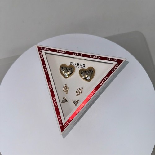 Guess Women's Gold Crystal Heart & Logo Stud Earrings Valentines Day Gift Set - Picture 4 of 11