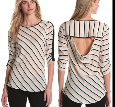 BCBG MAXAZRIA Maya Silk Striped Back Draped Top~XS | eBay