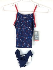 Speedo Girl  s Red White Blue Print Tankini Swimsuit Set Size 8