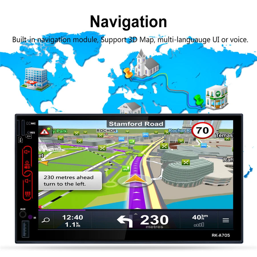 7" TFT Touch Screen 2DIN Car Radio AM FM MP5 Player GPS Android WIFI Foto 4 de 4