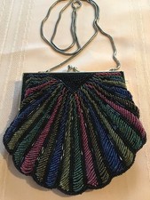 Evening Shoulder Bag Clutch Andre Cellini Vanity Purse Beaded Fabric Estate