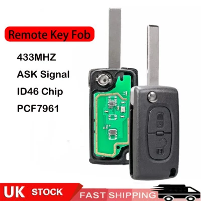 QNGENET 2 Button Remote Key Fob for Peugeot 207 307 308 807 433MHz ID46 Chip HU83 Blade