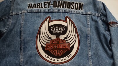 Harley-Davidson エンブレム USA製 1903年設立 VINTAGE HARLEY DAVIDSON 1903-2008 105TH ANNIVERSARY DENIM