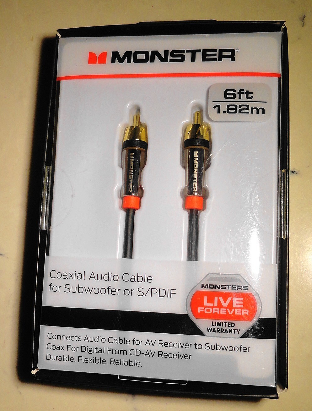 Monster Coaxial Audio Cable for Subwoofer S/PDIF 6 ft AV CDAV Receiver