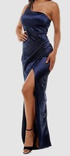 Emerald Sundae Women's Blue Satin One-Shoulder Gown Dress Juniors' Size M