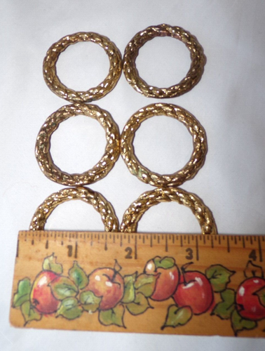 Set of 6 Textured Round Brass Napkin Rings Gold tone Original Box Tableware - Picture 11 of 11