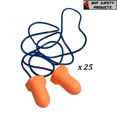 Disposable Poly Foam Ear Plugs NRR 32 Decibels Corded Earplug (Pack of 25 Pairs)
