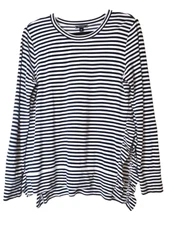Stella & Dot Medium Tunic Top Womens French Striped Ruffle Side Slits Stretch