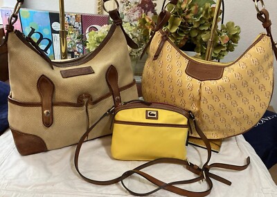Dooney Bourke Bundle Lot Purses Yellow Brown Florentine Leather DB Logo Vintage