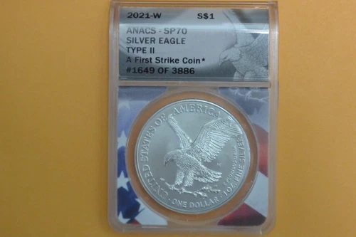 2021-W Burnished $1 American Silver Eagle, T-2, ANACS SP70 First Strike