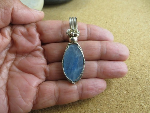 Large Blue Labradorite & MOP Gemstone Sterling Silver Wire Wrap 925 Pendant #886 - Picture 8 of 12