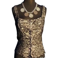 Cache Black Peek A Boo Lace Over White Mesh Bustier Lace Up Top New NWT $128