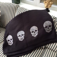 Image of Skull Design Knitted Throw / Blanket NWT Gothic Halloween Style TKMaxx