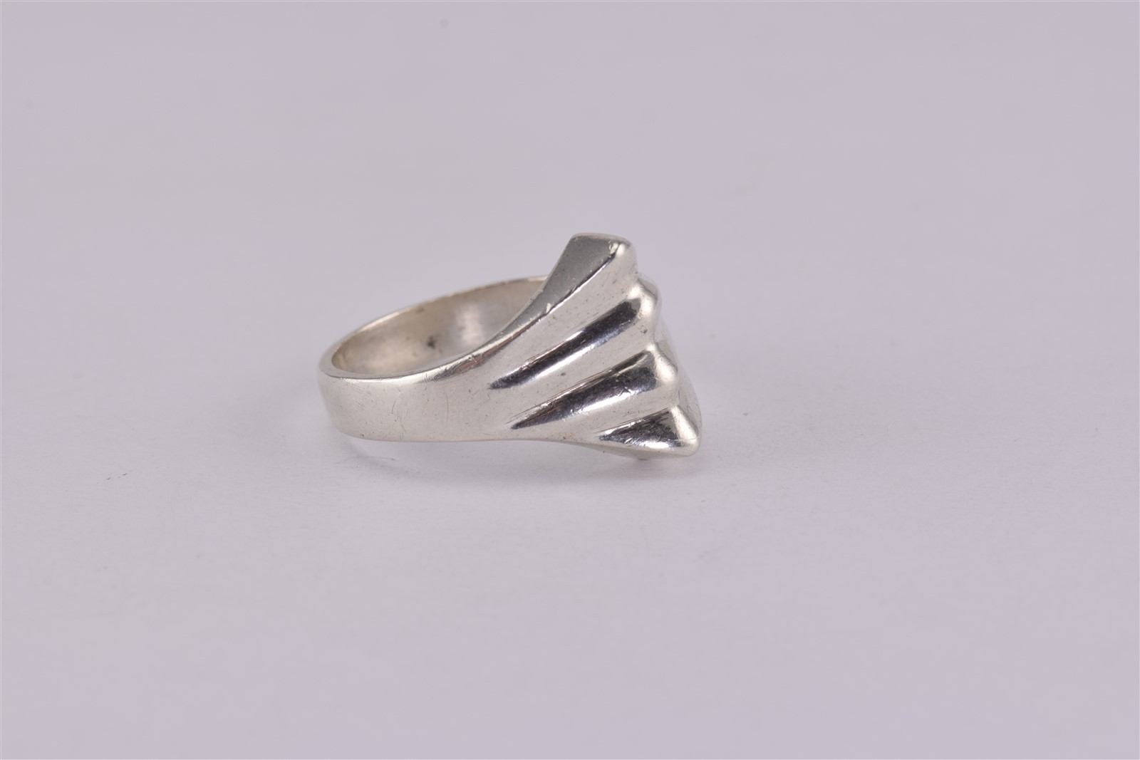Sterling Silver Solid Modernist Ribbed Ripple Wed… - image 1
