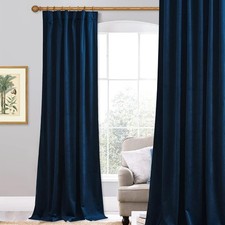 Navy Blue Velvet Curtains 96 inches Long for Living Room, Luxury Blackout