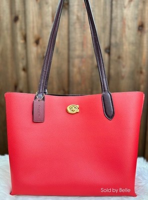 NWT Coach Willow Tote Sport Red Colorblock Leather Shoulder Bag Purse Handbag