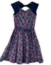 Speechless Girls Knit Dress Blue Floral w/Belt Size 8