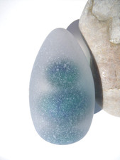 Sea Glass, Large Egg-Shape Paper Weight with Green and Blue on the Inside