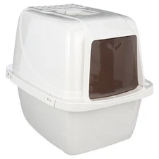 Large Enclosed Hooded Cat Litter Box with Odor Control in Pearl White